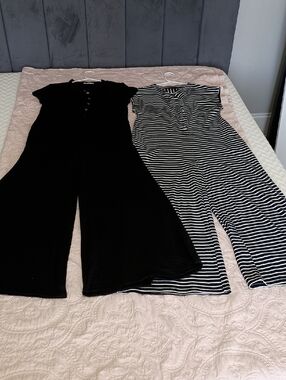 Bundle Of 2 Black,  Black & White Wide-Leg Jumpsuits -